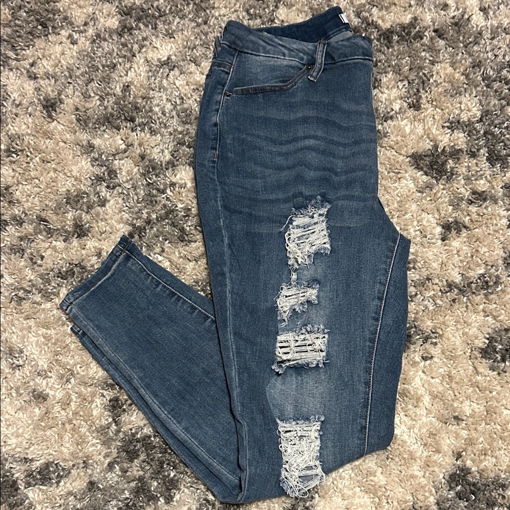 Women's Dark Blue Ripped High-Rise Skinny Jeans